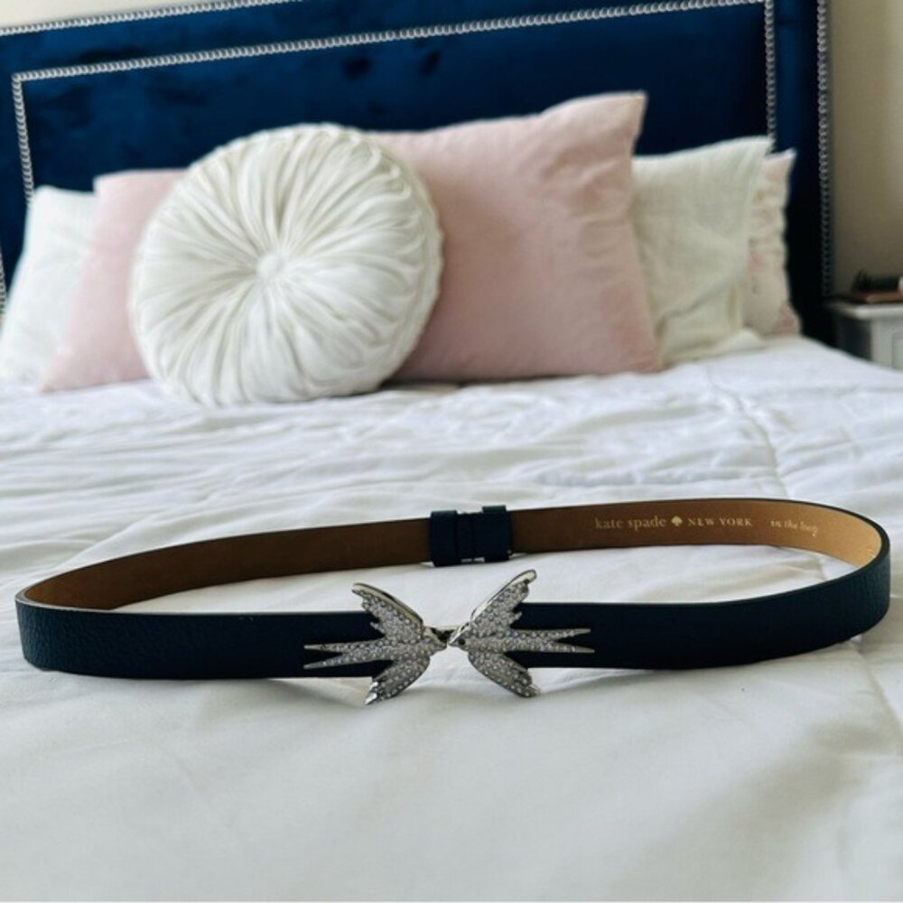 Kate Spade Kissing Bird Belt Dark blue Rhinestones In the Hoop XS/S - Picture 2 of 15